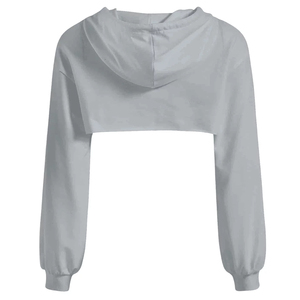 เสื้อฮู้ดครอปสีเทาแบบยูนิเซ็กซ์ ดีไซน์เว้าช่วงตัว ทรงปกติ แขนยาว สวมใส่สบายๆ เหมาะสำหรับฤดูใบไม้ร่วง - Product Image 4