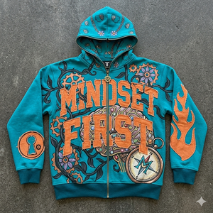 Custom Regular Sleeve Cotton French Terry Zip-Up Hoodie Boxy Fit Y2K Contrast Color Block Acid Wash Breathable Windproof - Product Image 6