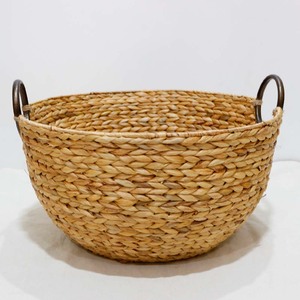 Eco Water Hyacinth Woven Storage Basket Organizer Bin with Metal Ring Handles - Product Image 5