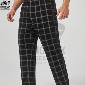 New Stylish Lightweight Breathable Eco-friendly Casual Men's Sleepwear <b>Trousers</b> Full Length Loose Fit Plaid Design Canvas - Product Image 4