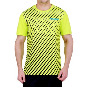 <b>Men's</b> Neon <b>Yellow</b> Short Sleeve <b>T</b>-<b>Shirt</b> Black Geometric Striped Pattern O-Neck Sporty Tee - Product Image 1