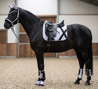 Ensemble de 6 pièces de tapis de selle de dressage personnalisable en tissu polyester matelassé gris argenté scintillant de qualité supérieure, très demandé, 18 mm