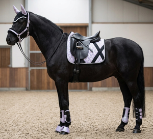 High Demand Premium Fine <b>Quilted</b> Silver Gray Glitter Fabric Customizable Dressage Saddle Pad 6-Piece Set 18mm Foam Filled Equine - Product Image 3