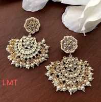 Boucles d'oreilles traditionnelles Kundan plaquées or avec perles pendantes, Jhumka Chandbali pour femmes, bijoux de mariage indien pour occasions spéciales