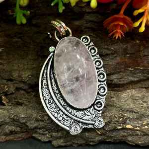 Collar de Cuarzo Rosa y Plata de Ley, Hecho a Mano, Estilo Bohemio, Joyería con Piedras Preciosas, Alta Calidad, Certificado IGI, Regalo Único - Product Image 3