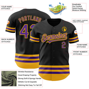 Maillot de baseball sublimé personnalisé pour homme, uniforme d'équipe de performance à rayures noires et jaunes, avec nom et numéro personnalisés, bouton athlétique - Product Image 4