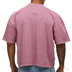 Camiseta de Manga Corta para Hombre, Color Rosa, Cuello Redondo, Corte Holgado, Estilo Casual, Color Sólido, Tejido de Jersey de Algodón/Fibra de Bambú, Tinte Liso, Ropa Urbana - Product Image 3