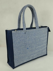 Large Capacity Geometric Pattern Canvas <b>Tote</b> <b>Bag</b> Two Zipper Closure Black Trim Comfortable <b>Shoulder</b> <b>Straps</b> Reusable Eco-Friendly - Product Image 2
