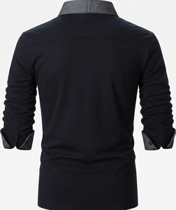 <b>Men</b> Long Sleeve <b>Polo</b> <b>Shirt</b> Solid Color Casual Woven Fabric <b>With</b> <b>Pocket</b> Design Streetwear Apparel Wholesale - Product Image 2