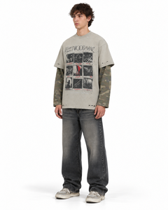 T-shirt à manches longues pour homme, camouflage vieilli, superposé, coupe oversize, 100% coton, imprimé, style streetwear - Product Image 3