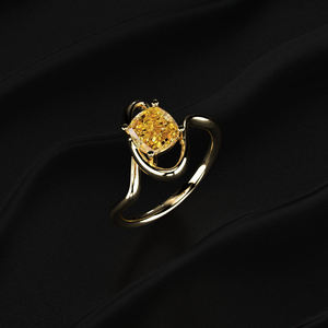 Bague de fiançailles de luxe en or massif et platine, sertie d'un moissanite jaune taille coussin de 2,15 carats, forme fluide, bijoux fins faits à la main - Product Image 2