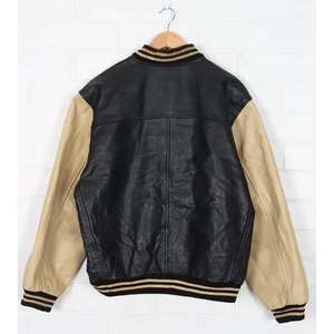 Chaqueta Bomber NESTA SPORTS de Diseño Personalizado con Mangas de Lana y Cuero PU, Estilo Vintage en Beige y Negro con Botones para Hombre - Product Image 6