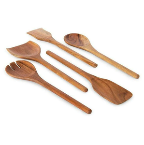 Cuillères de cuisine en bois, ustensiles de cuisine, cuillères en teck personnalisées en usine, 6 pièces, pour service et utilisation en cuisine - Product Image 6
