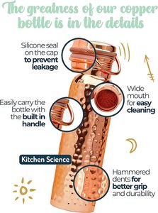 Pure Copper Hand Hammered Classic Design Water <b>Bottle</b> 1000ML Screw-On Cap Strap Reusable for Travel Outdoor Use Gift <b>Box</b> - Product Image 4
