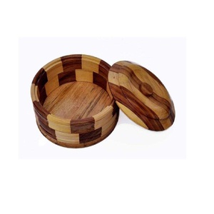 Solid Sheesham Wood Hot <b>Pot</b> Roti Box Set Insulated Casserole for Chapati Storage - Product Image 1