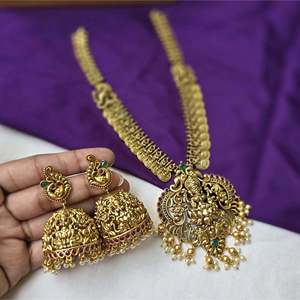 Antique Gold Plated 24K Temple Jewelry Necklace Set for Bridal Daily Wear - Product Image 1