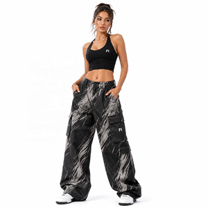 Pantalones deportivos ligeros personalizados para mujer, de cintura alta, estilo urbano holgado con decoración pintada, pantalones casuales apilados para hombre - Product Image 1