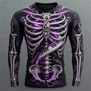 เสื้อยืดแขนสั้นผู้ชายลายโครงกระดูกพิมพ์ 3 มิติ สีเขียวเรืองแสง คอกลม ทรงหลวม สไตล์โกธิค ระบายอากาศได้ดี แห้งเร็ว ผลิตจากผ้าโพลีเอสเตอร์ถัก - Product Image 2