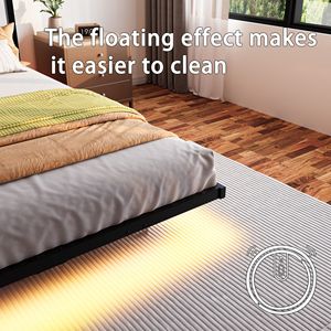 <b>Queen</b> <b>Size</b> Floating <b>Bed</b> Frame Durable Headboard Storage Full <b>Size</b> Platform <b>Bed</b> Frame USB Charging Station LED Lights King Option - Product Image 5