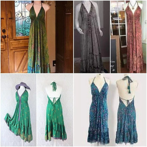 Robe de plage d'été bohème en soie – Robe longue élégante imprimée avec col en V, coupe décontractée et design léger pour femme - Product Image 4