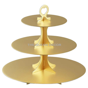 Support à gâteau décoratif à 3 niveaux en aluminium de forme ronde finition or, collection vintage, moule en résine époxy - Product Image 1