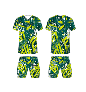 Conjunto de Uniforme de Fútbol Sublimado Personalizado, Patrón de Salpicaduras de Pintura Verde, Blanco y Amarillo, Transpirable, de Secado Rápido, Kits de Camisetas de Fútbol para Equipo - Product Image 1
