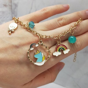 Pulsera de Aleación de Zinc con Unicornio, Cuentas de Arcoíris, Decoración de Hadas, Ajustable, Joyería de Fantasía para Uso Diario - Product Image 6