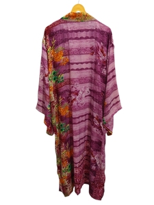 Robe longue kimono en soie Bridel, patchwork, pour couvrir le bikini, vêtement de nuit, kimono en sari indien vintage recyclé fait main - Product Image 6