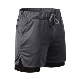 Shorts de sport 2-en-1 pour hommes grandes tailles, à compression, écologiques, longueur genou, respirants, vintage, taille mi-haute, avec cordon de serrage, tricotés - Product Image 2