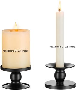 Reversible <b>Black</b> <b>Candle</b> <b>Holders</b> Set of 2 Round <b>Pillar</b> and Taper <b>Candle</b> Stands for Home Decoration - Product Image 3