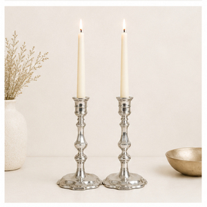 Antique <b>Silver</b> Metal Taper Candle Holder Set Elegant Style <b>Candlestick</b> Stand for Wedding Centerpieces Christmas Decor - Product Image 2