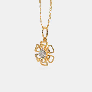Collar con Colgante de Diamante Cultivado en Laboratorio, Diseño Floral de Seis Pétalos, Oro Amarillo - Product Image 4