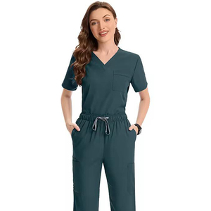High Quality Women's Medical Scrub <b>Set</b> V-neck Nurse Uniform Stretchable Hospital <b>Doctor</b> Workwear Scrub Suit Wholesale Supplier - Product Image 6