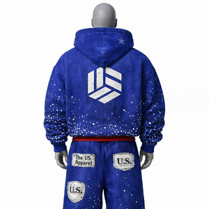 Custom Men's Hooded Hoodie Sweatshirt <b>Set</b> Sun Faded Acid Wash Tracksuits Distressed Sweatpants <b>Embroidery</b> Zip Breathable - Product Image 3