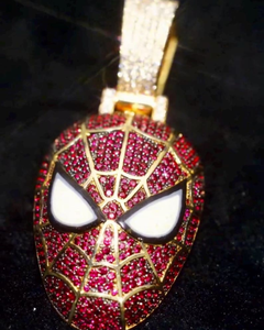 Colgante de Máscara de Spiderman con Diamantes de Laboratorio, Rojo, Estilo Hip Hop, Brillante, de Plata de Ley 925 y Oro - Product Image 1