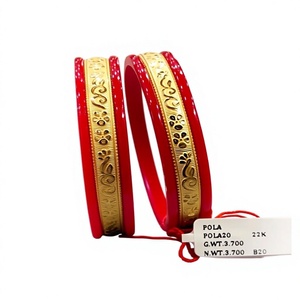 กำไลข้อมือทองคำแท้ 22K แบบดั้งเดิมสไตล์เบงกาลี สีแดง กำไลทองแท้ งานฝีมือ กำไลแต่งงานสำหรับผู้หญิง - Product Image 2