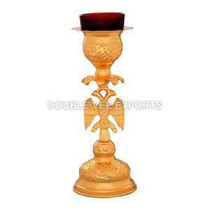 Bougie d'encens sur pied avec bougie chauffe-plat en verre rouge |   Lampe de sanctuarium en laiton – DOUBLE VEE EXPORTS - Product Image 2