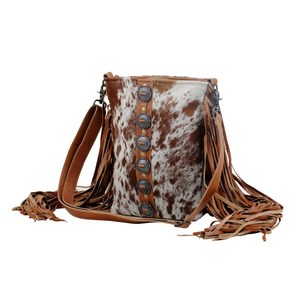 Bolso de Hombro de Cuero Vacuno con Borla, Estampado Animal, Cuero Genuino, Correa Única, para Uso Diario de Mujer - Product Image 1