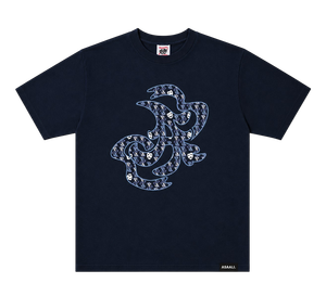 <b>Men's</b> <b>Navy</b> <b>Blue</b> Short Sleeve <b>T</b>-<b>Shirt</b> Letter Pattern Streetwear O-Neck Loose 100% Cotton Silk Screen Printed 180g - Product Image 1