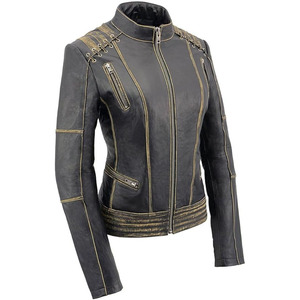 SAMROZ SPORTS Women's Black Leather Lightweight Lace to Lace Jacket - Product Image 1