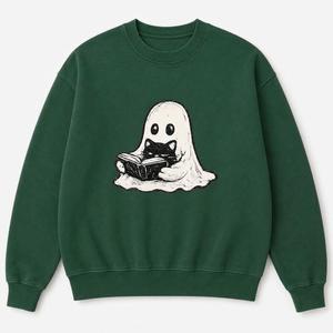 Halloween Ghost <b>Cat</b> Eco-Friendly Breathable Heat Transfer Plastisol DTF Print <b>Sweatshirt</b> Custom Women Hoodie Crew Neck Autumn - Product Image 4