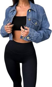 Veste en jean délavée et déchirée pour femme, manches longues, boutonnée, coupe courte - Product Image 1