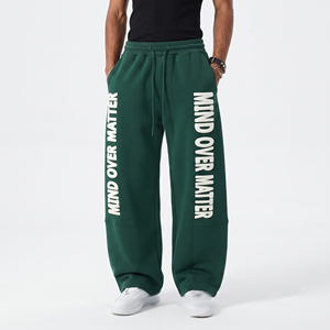 Men Fleece <b>Puff</b> Print Sweat Pants 100% Cotton Drawstring Waist Loose Fit Full Length Trouser Casual Winter Baggy Sweat Pants Men - Product Image 1
