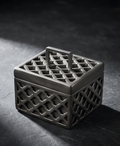 Caja Metálica Decorativa con Patrón de Rejilla, Acabado Plateado, Organizador de Frutos Secos, Envase de Regalo Festivo de Lujo - Product Image 4
