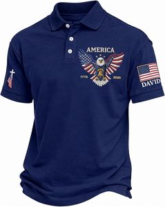 เสื้อโปโลปักลายฉลองครบรอบ 250 ปีสหรัฐอเมริกาแบบสั่งทำพิเศษ, เสื้อยืดลายกราฟิกนกอินทรีแห่งความรักชาติ, เสื้อโปโลอเมริกันไพรด์เฮอริเทจ - Product Image 3