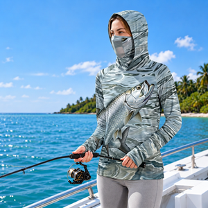 Wholesale <b>Hooded</b> Fishing <b>Shirts</b> with 150 GSM Microfiber Construction for Womens Fishing Apparel Retail Collection - Product Image 3