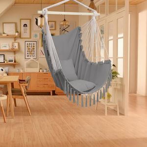 Chaise suspendue avec coussin et pompons gris clair - Product Image 4