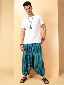 Pantalon de yoga sarouel taille haute en toile délavée foncé classique pour hommes, léger et écologique, avec imprimé népalais et cordon de serrage plat et décontracté - Product Image 6