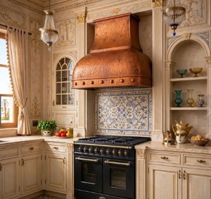 Campana extractora de cocina de cobre martillado personalizada, decorativa, para isla, con función de chimenea y cubierta de cocina - Product Image 5