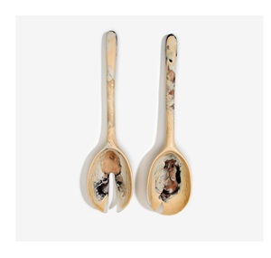 HANDICRAFT HUB THH-RSS-8600 Hergestellt in Indien 2-teiliges Umweltfreundliches Salatbesteck-Set Grün-Orange Wellengriff Servierlöffel Spülmaschinenfest - Product Image 3